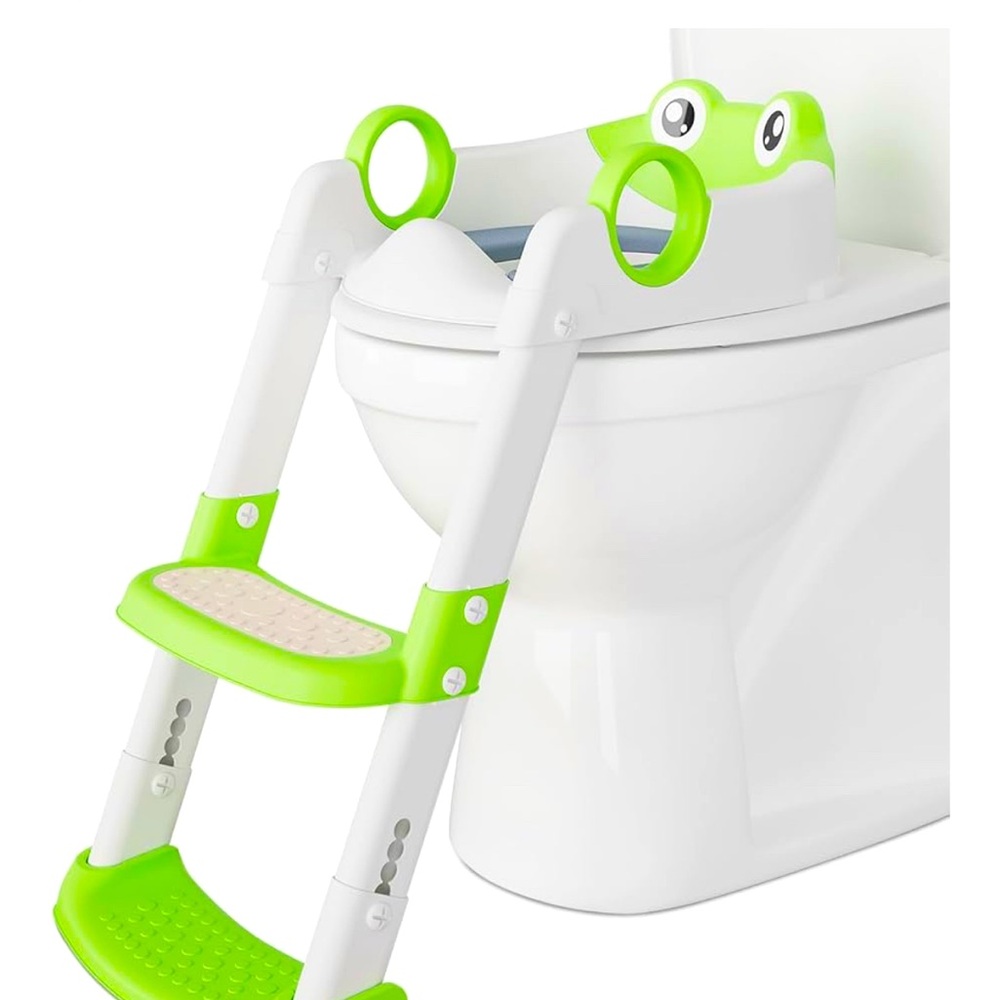Kids Toilet Potty Training Seat with Step Stool Ladder Potty Seat, Green/White